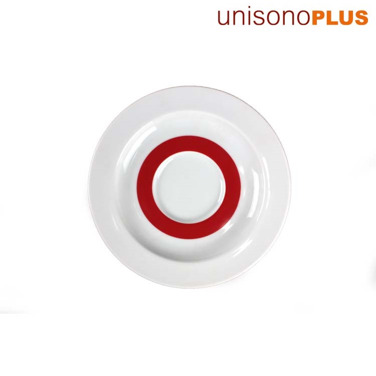 unisonoPLUS Untertasse für Porzellan-Becher 300 ml, roter Rand