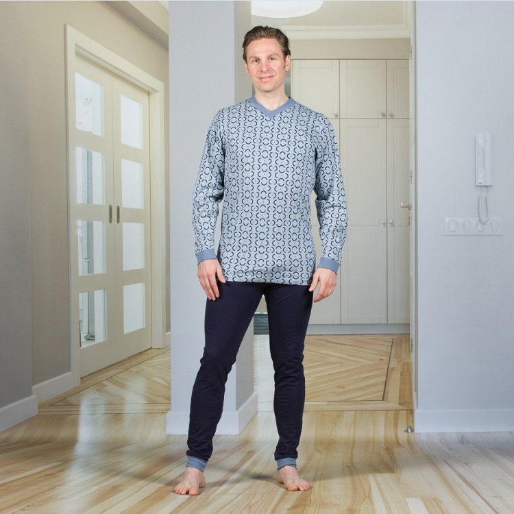 Pflegeoverall im Pyjama-Look  Herren Schlafanzug Einteiler grau L